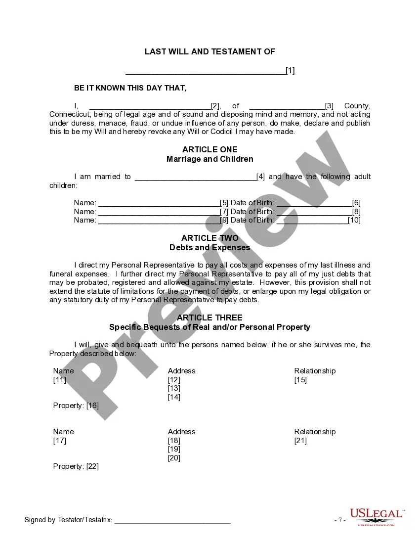 Preview Last Will and Testament for Married Person with Adult Children