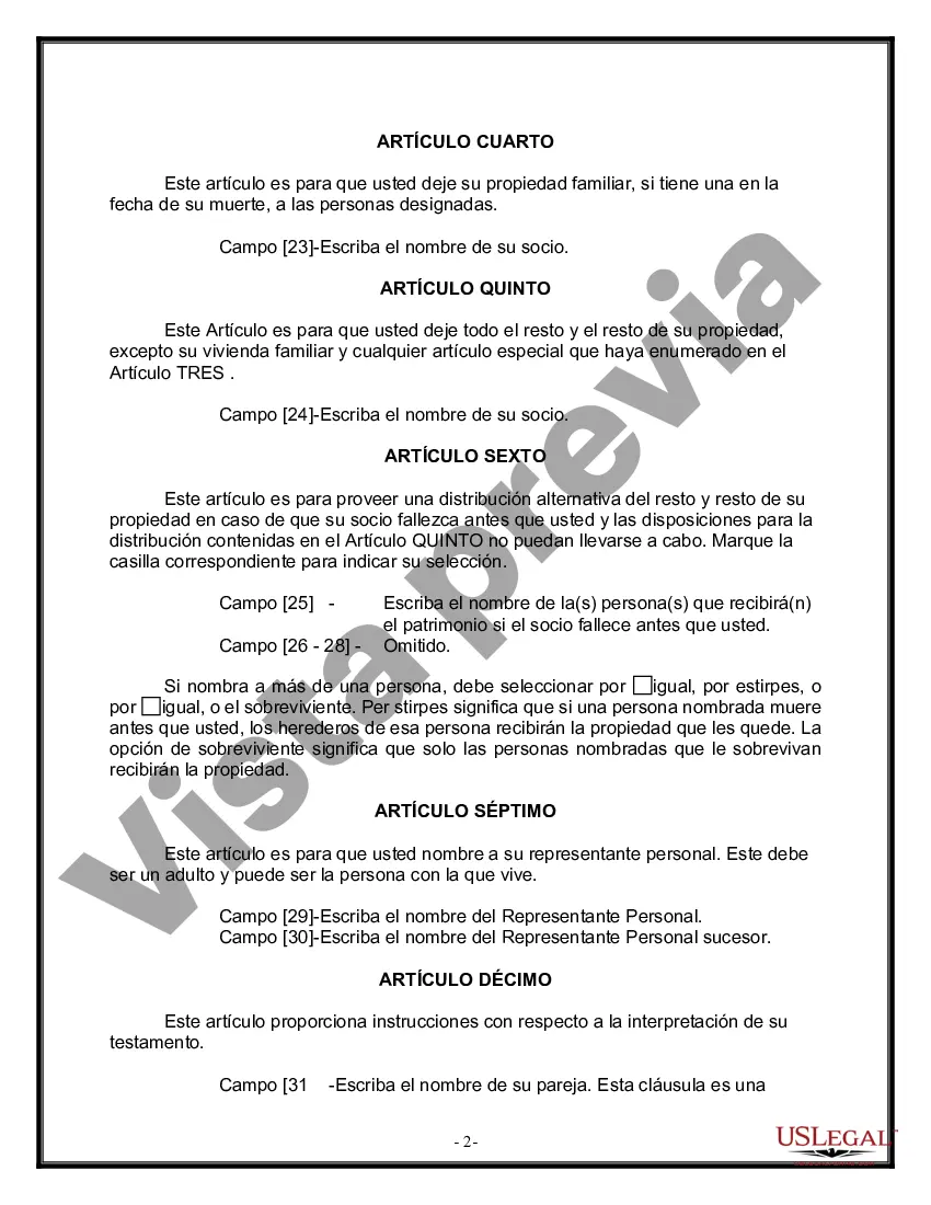 Preview Formulario de última voluntad y testamento legal para una pareja de unión civil sin hijos