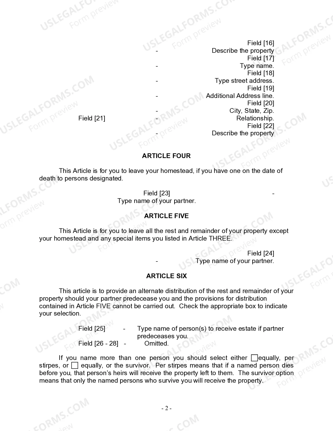 Preview Last Will and Testament for a Civil Union Partner with No Children