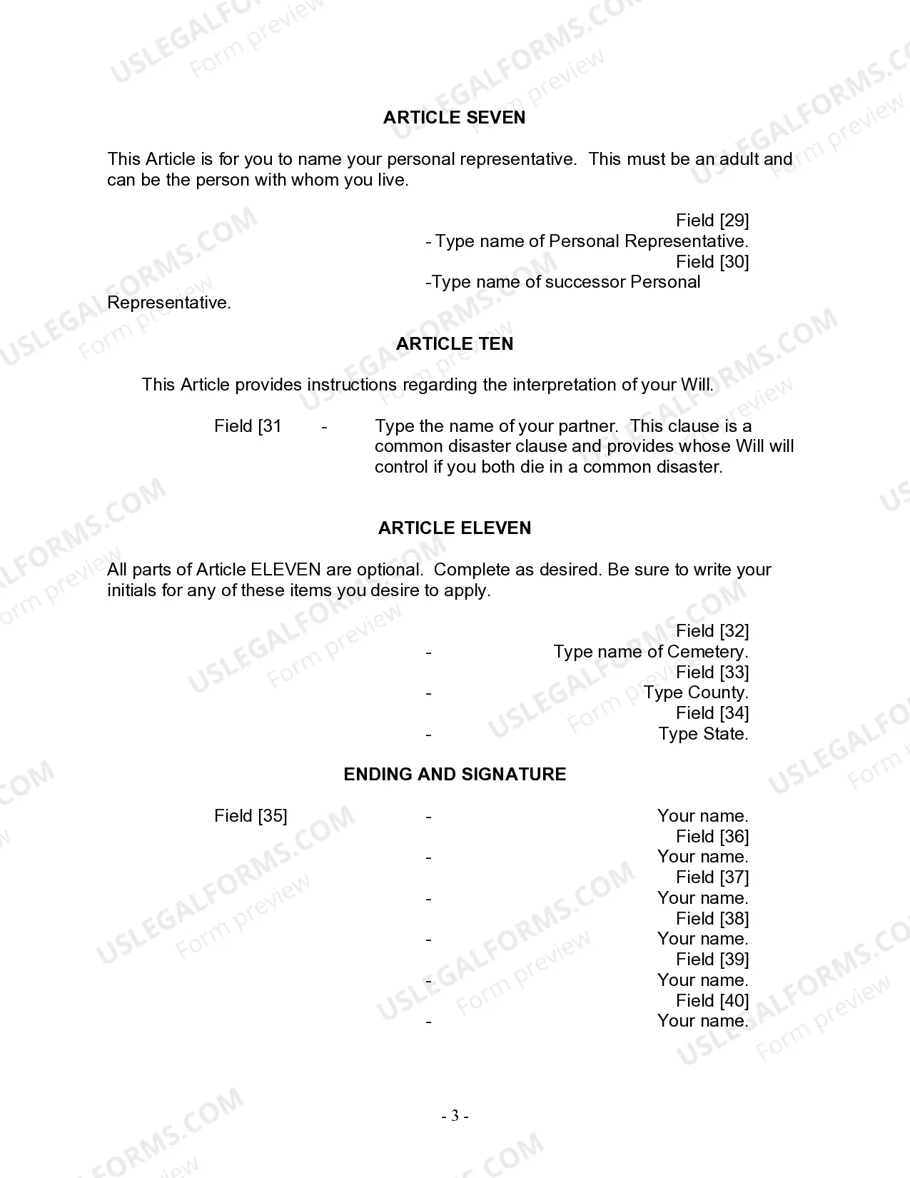 Preview Last Will and Testament for a Civil Union Partner with No Children