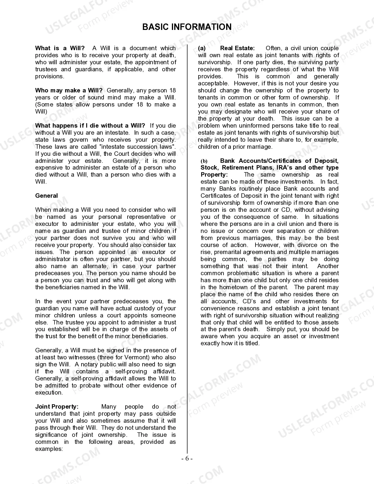 Preview Last Will and Testament for a Civil Union Partner with No Children