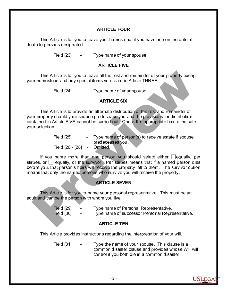 page 1 Legal Last Will and Testament Form for a Married Person with No Children preview