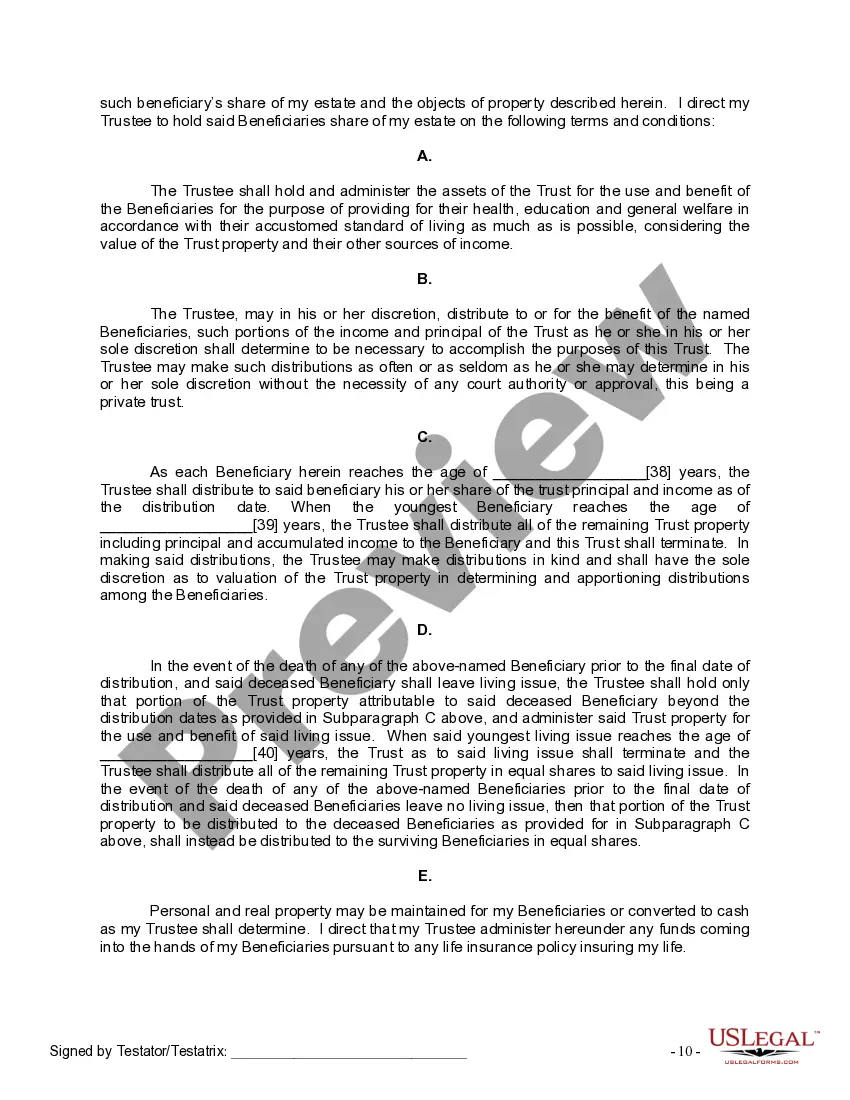 Preview Last Will and Testament for Married person with Minor Children