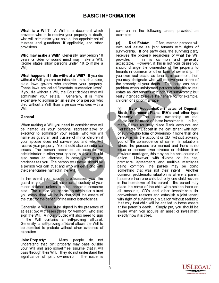 Preview Last Will and Testament for Married person with Minor Children