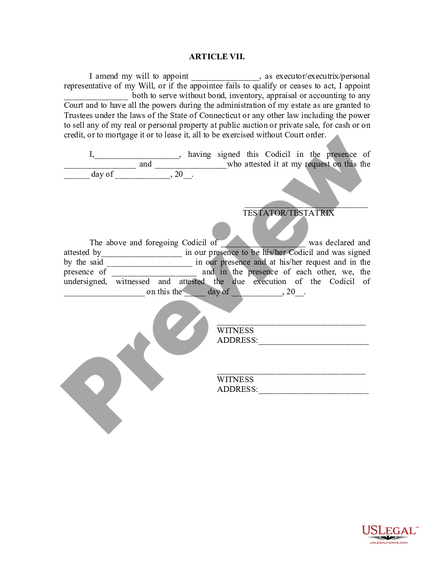 Connecticut Codicil to Will Form for Amending Your Will ...