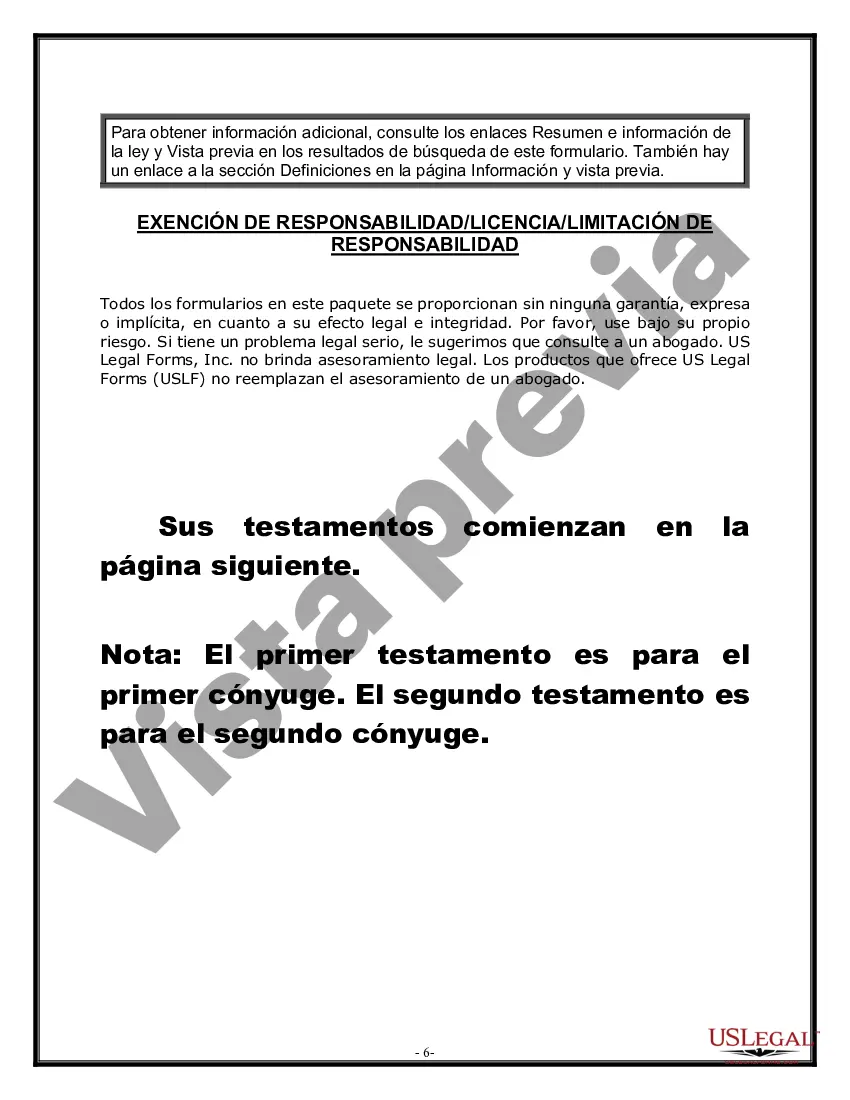 Preview Paquete de Voluntades Mutuas con Últimas Voluntades y Testamentos para Pareja Casada sin Hijos