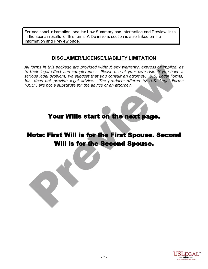 Preview Mutual Wills Package with Last Wills and Testaments for Married Couple with Minor Children