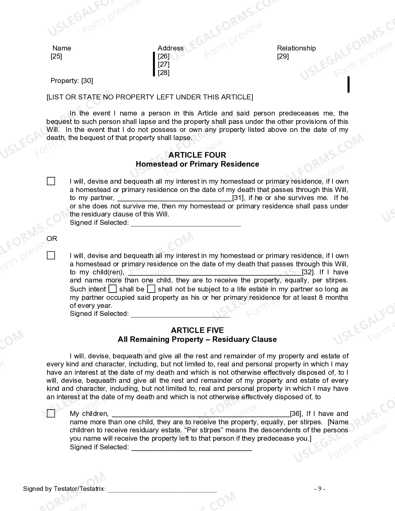 Preview Last Will and Testament for Civil Union Partner with Adult and Minor Children from Prior Marriage