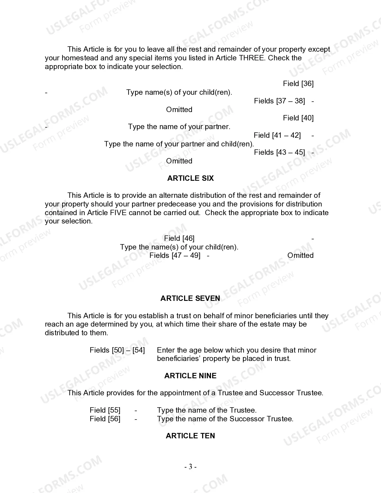 Preview Last Will and Testament for Civil Union Partner with Adult and Minor Children from Prior Marriage