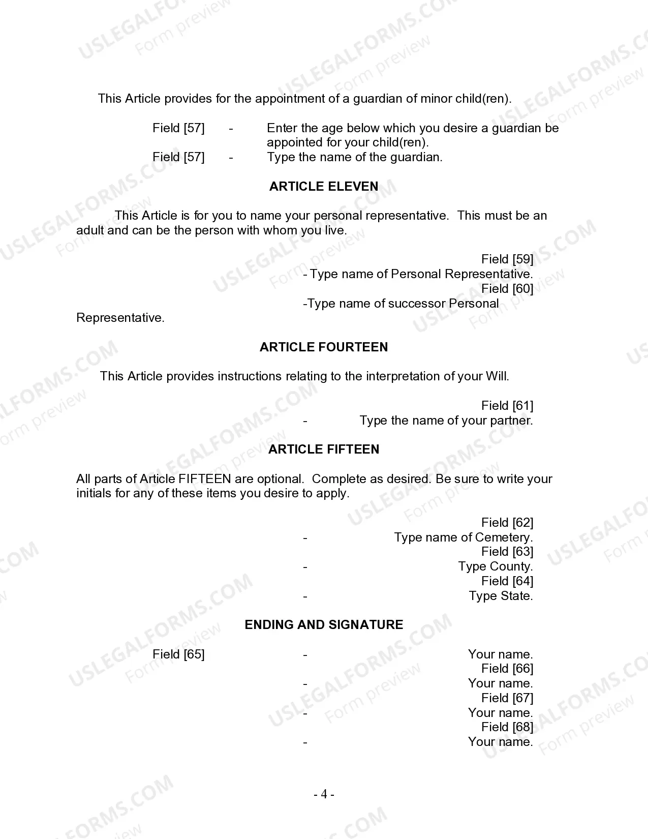 Preview Last Will and Testament for Civil Union Partner with Adult and Minor Children from Prior Marriage