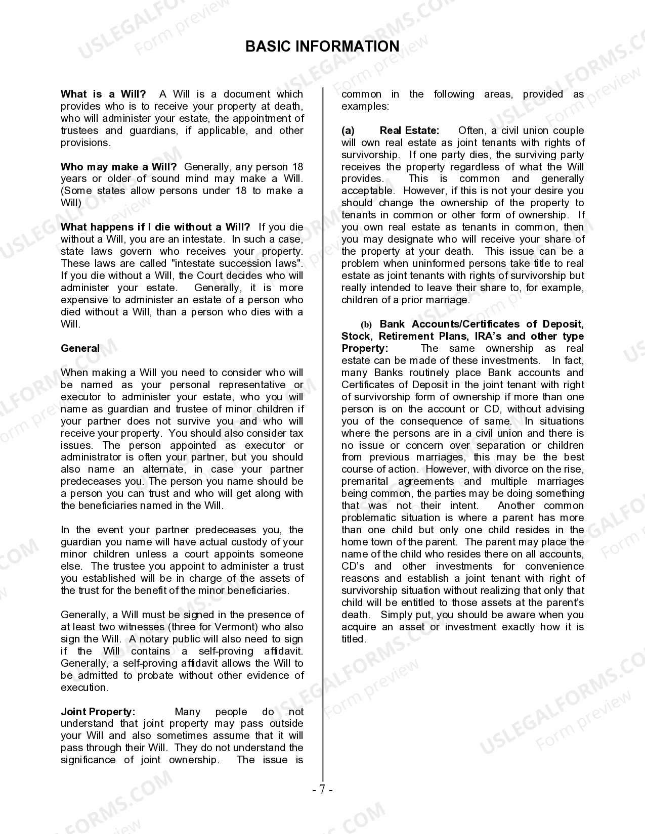 Preview Last Will and Testament for Civil Union Partner with Adult and Minor Children from Prior Marriage