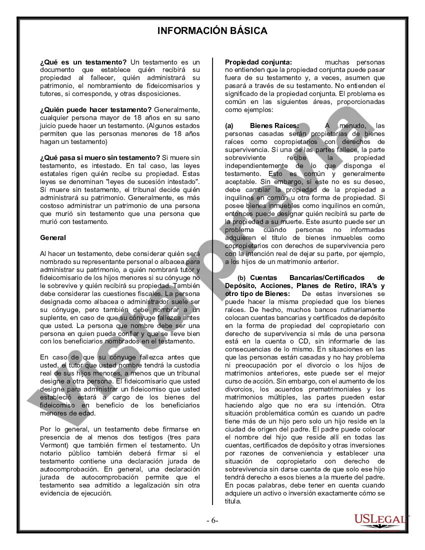 Preview Formulario Legal de Última Voluntad y Testamento para Persona Casada con Hijos Adultos y Menores de Matrimonio Anterior