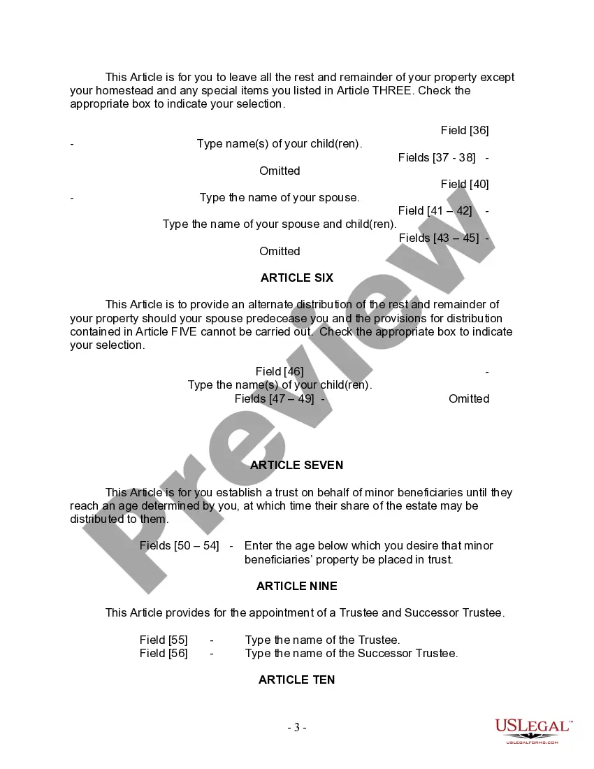 Preview Last Will and Testament for Married Person with Adult and Minor Children from Prior Marriage