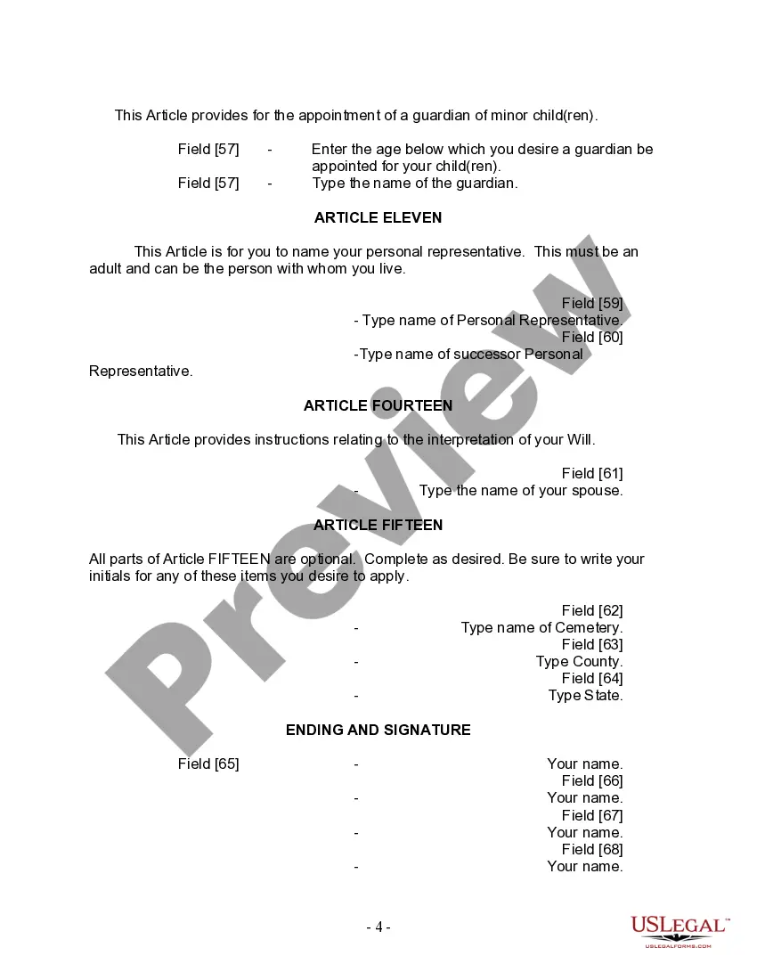Preview Last Will and Testament for Married Person with Adult and Minor Children from Prior Marriage