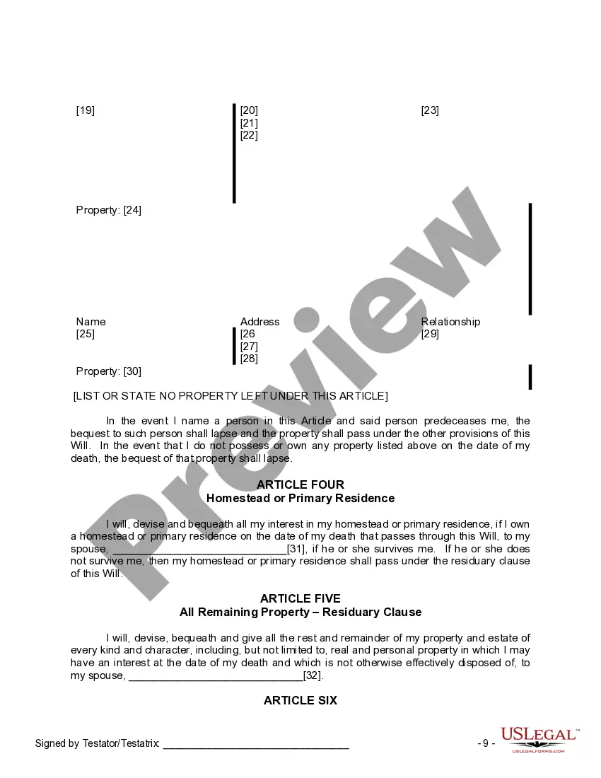 Preview Last Will and Testament for Married Person with Adult and Minor Children
