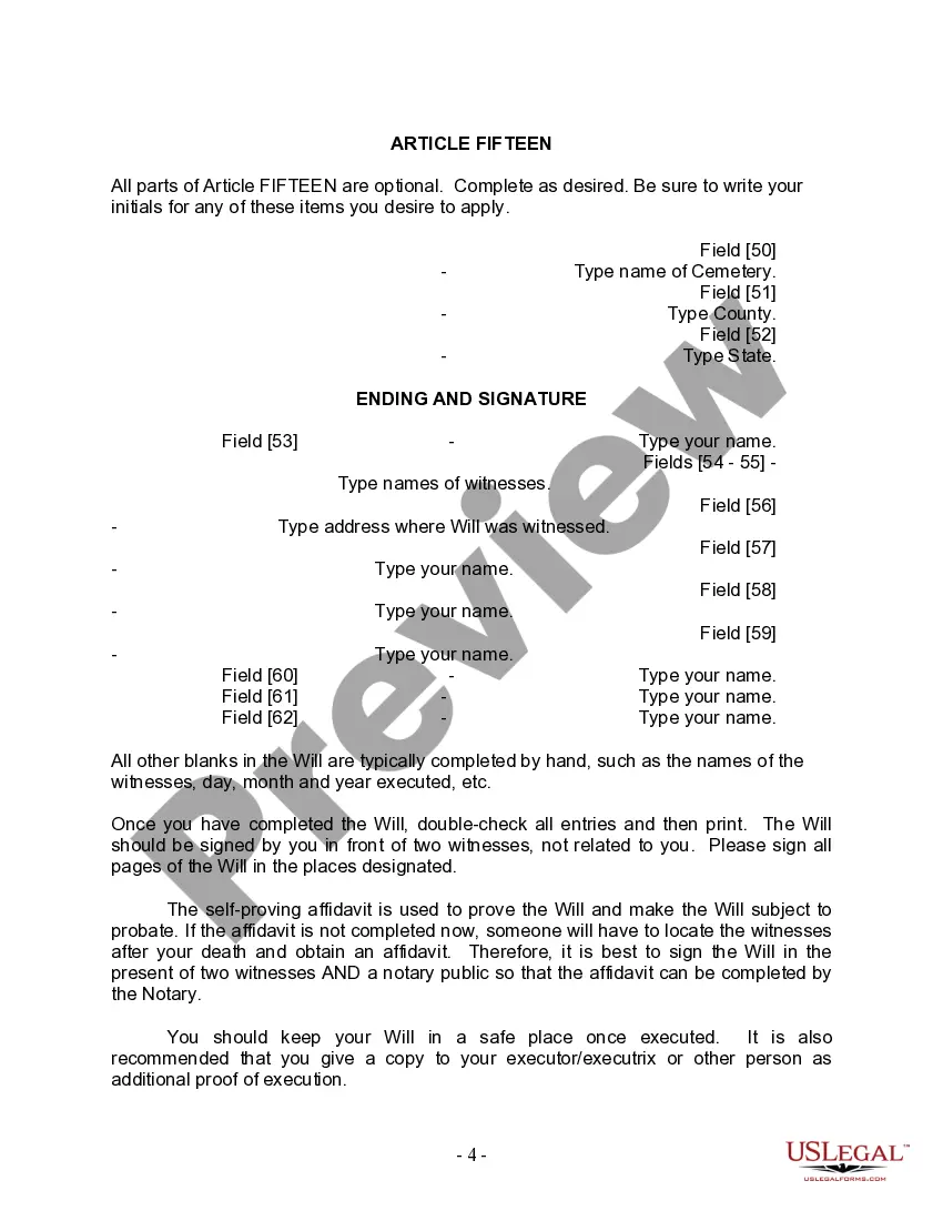 Preview Last Will and Testament for Married Person with Adult and Minor Children