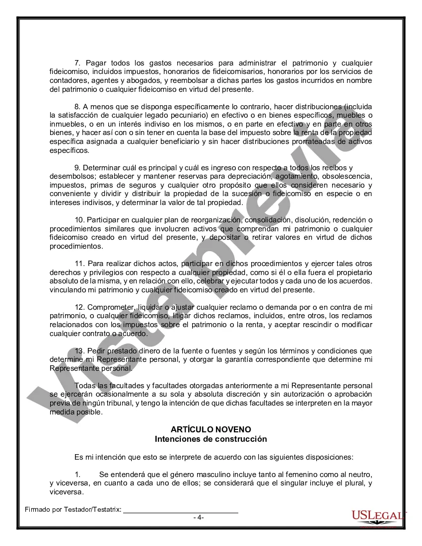 Preview Formulario de testamento y última voluntad legal para viuda o viudo con hijos adultos