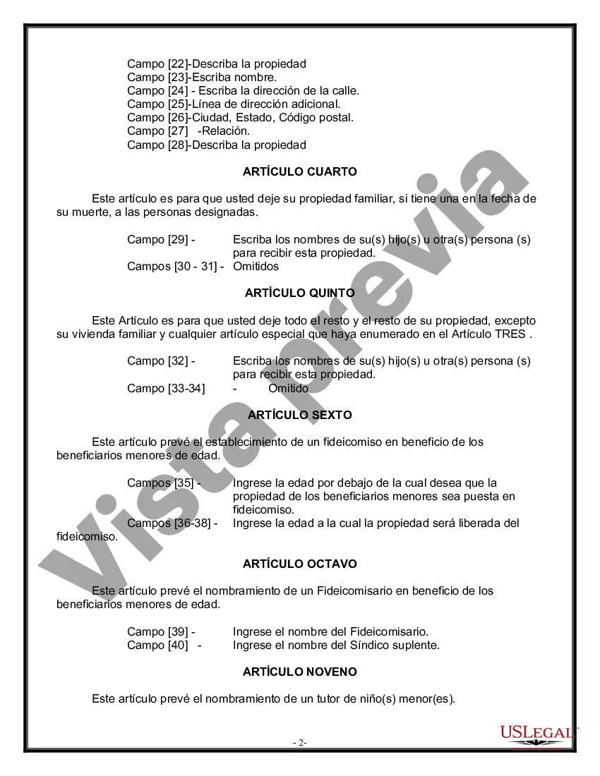 Preview Formulario Legal de Última Voluntad y Testamento para Viuda o Viudo con Hijos Menores
