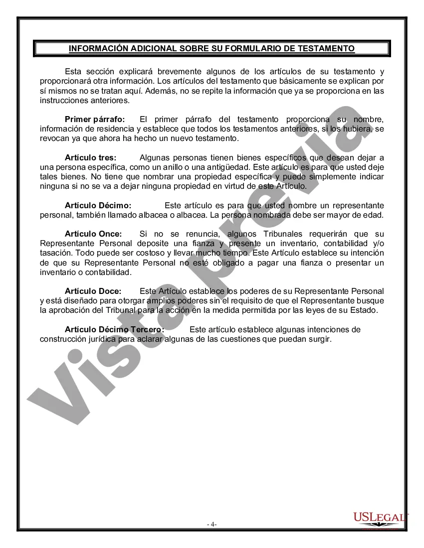 Preview Formulario Legal de Última Voluntad y Testamento para Viuda o Viudo con Hijos Menores