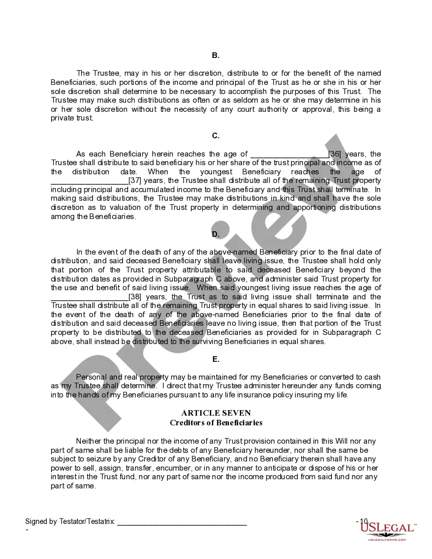 Preview Last Will and Testament for Widow or Widower with Minor Children