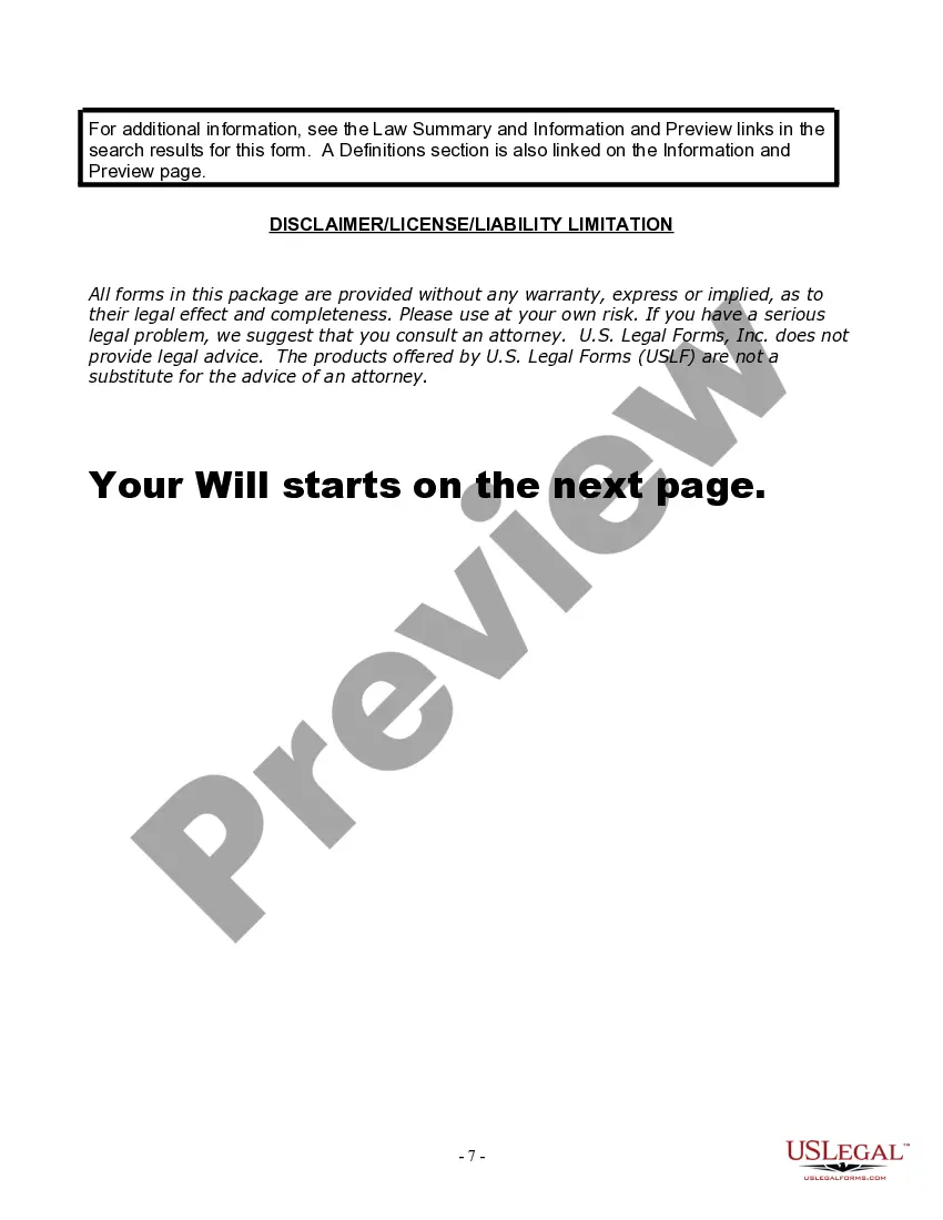 Preview Last Will and Testament for Widow or Widower with Minor Children