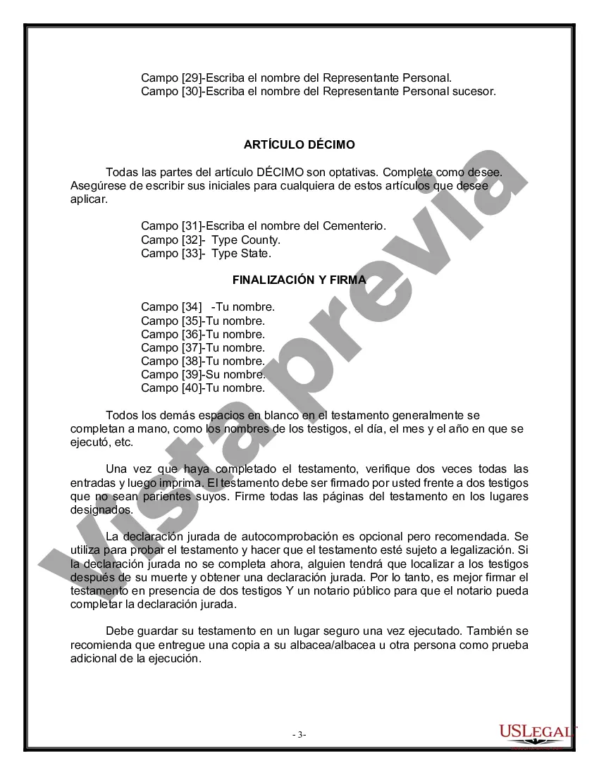 Preview Formulario de última voluntad legal para una viuda o viudo sin hijos