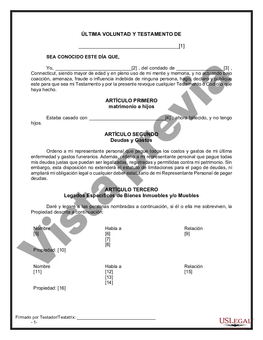 Preview Formulario de última voluntad legal para una viuda o viudo sin hijos