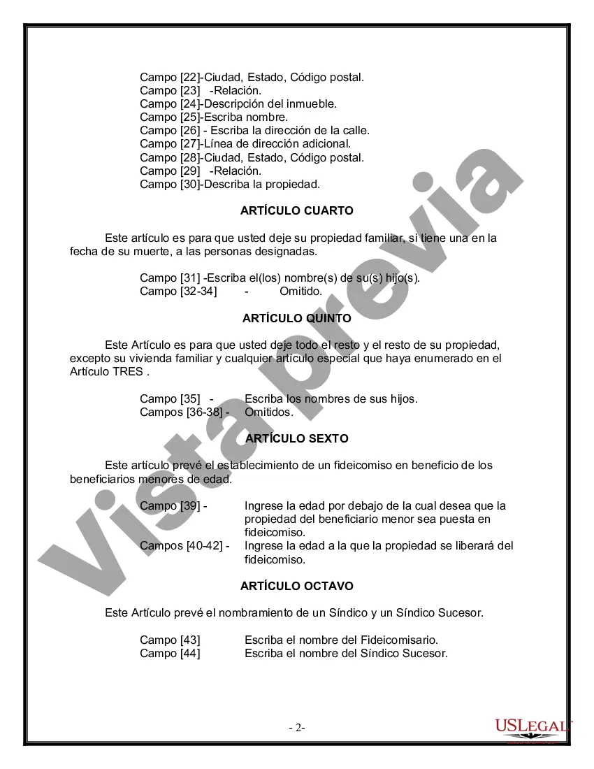 Preview Formulario Legal de Última Voluntad y Testamento para una Viuda o Viudo con Hijos Adultos y Menores