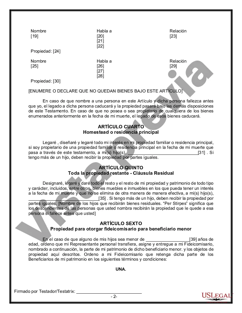 Preview Formulario Legal de Última Voluntad y Testamento para una Viuda o Viudo con Hijos Adultos y Menores