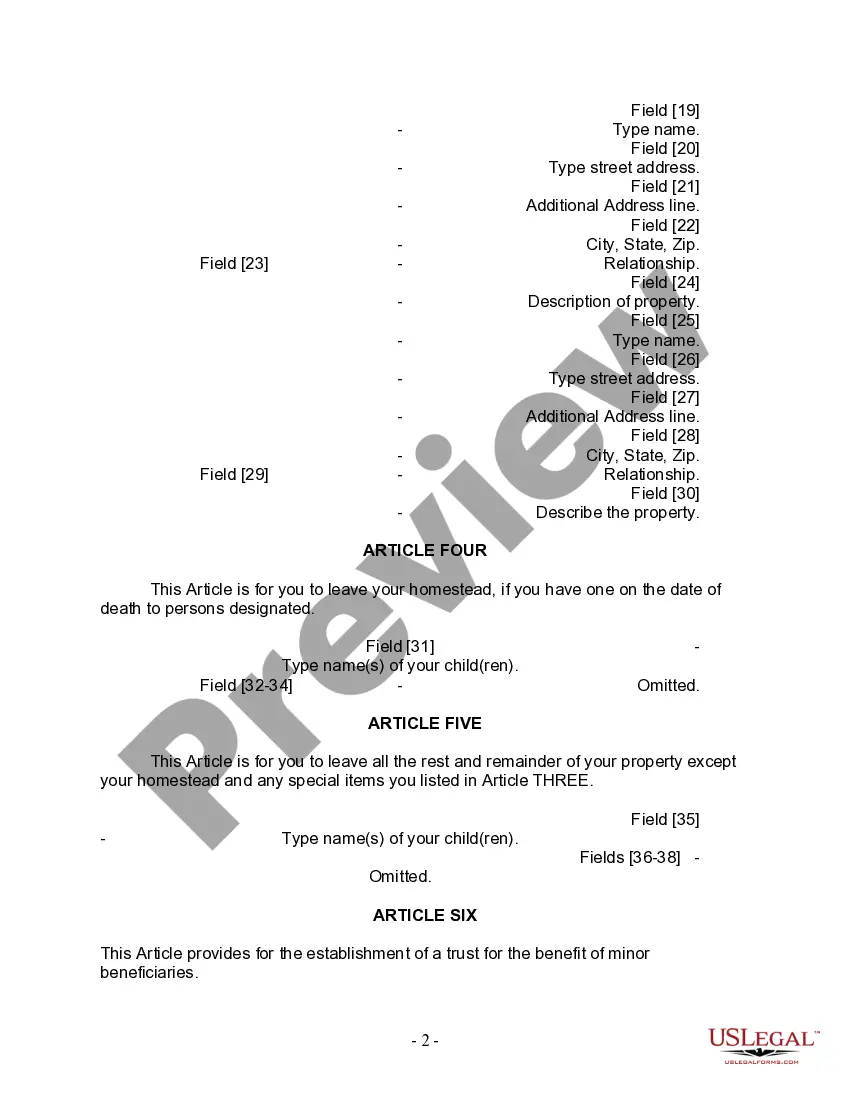 Preview Last Will and Testament for a Widow or Widower with Adult and Minor Children