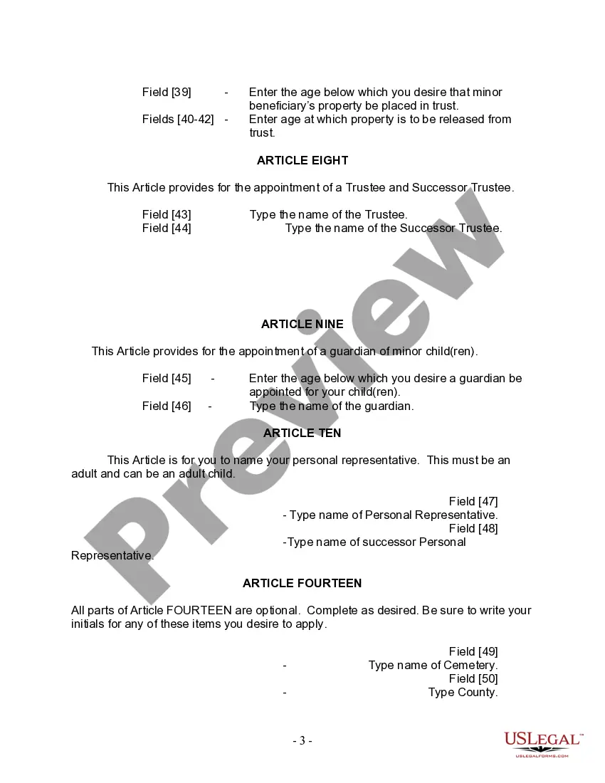 Preview Last Will and Testament for a Widow or Widower with Adult and Minor Children