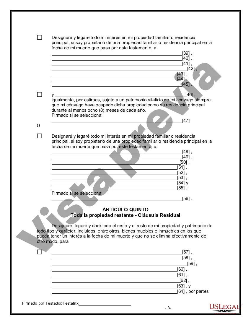 Preview Formulario Legal de Última Voluntad y Testamento para Persona Divorciada y Recasada con Hijos Míos, Tuyos y Nuestros