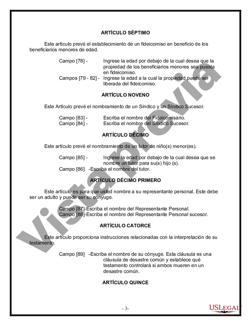 Preview Formulario Legal de Última Voluntad y Testamento para Persona Divorciada y Recasada con Hijos Míos, Tuyos y Nuestros