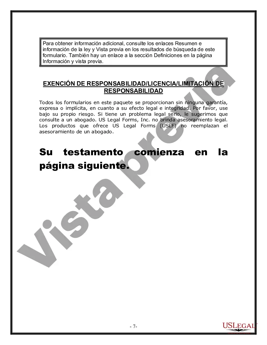 Preview Formulario Legal de Última Voluntad y Testamento para Persona Divorciada y Recasada con Hijos Míos, Tuyos y Nuestros