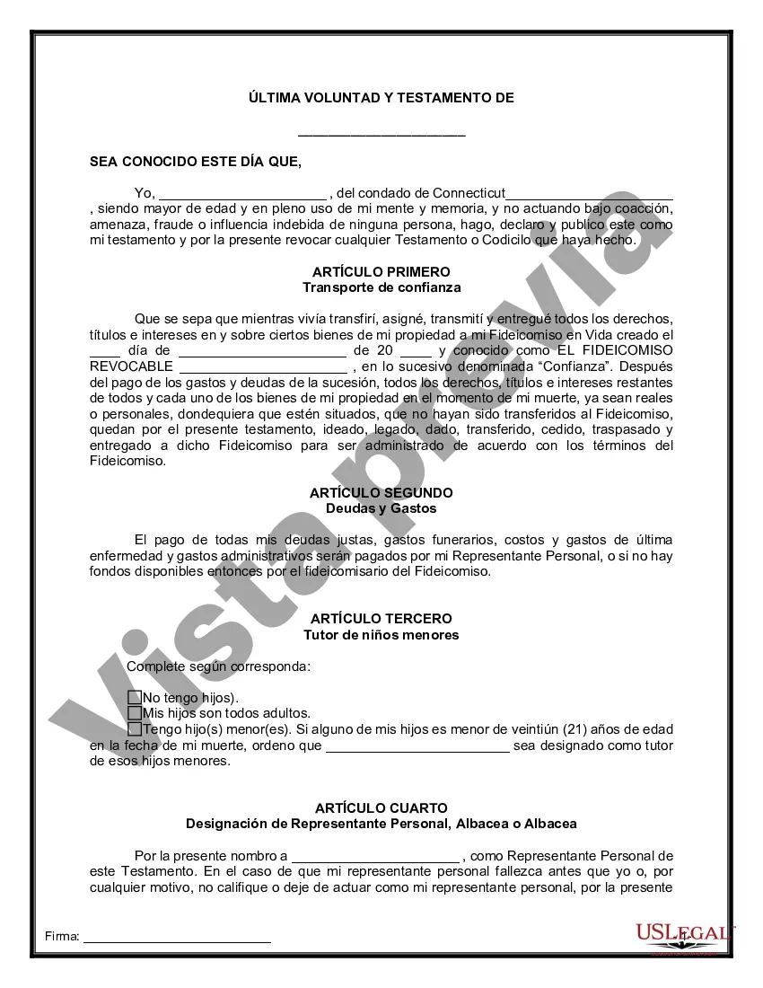 Preview Último testamento legal y formulario de testamento con todos los bienes en fideicomiso llamado testamento invertido