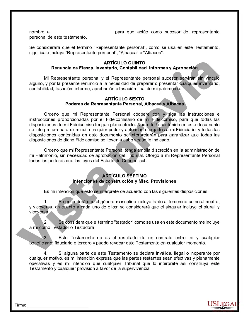Preview Último testamento legal y formulario de testamento con todos los bienes en fideicomiso llamado testamento invertido