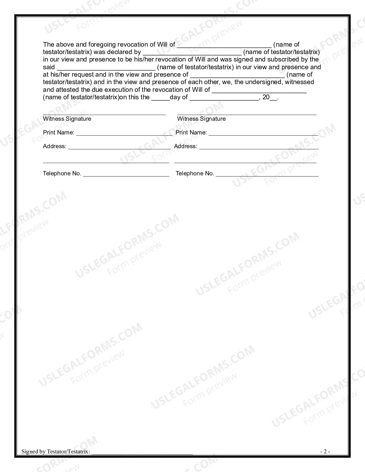 Preview Written Revocation of Will