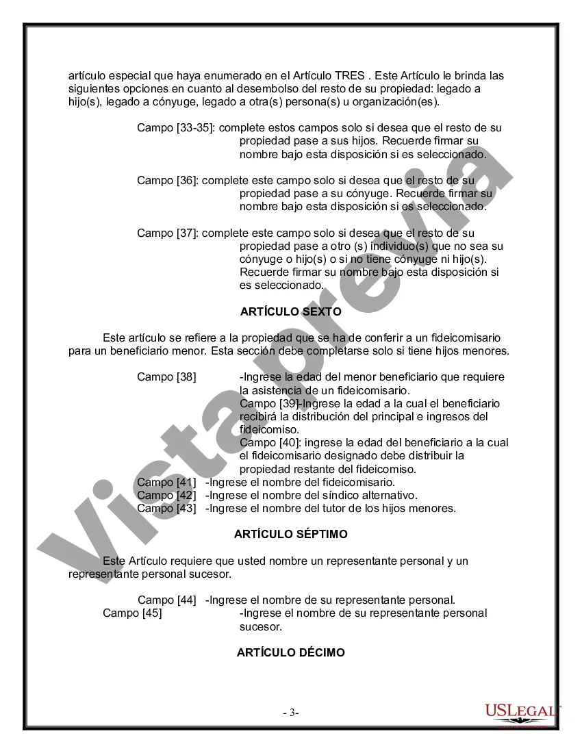 Preview Última voluntad y testamento para otras personas