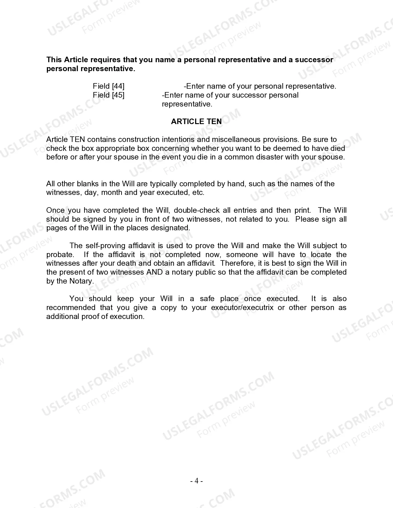 Preview Last Will and Testament for other Persons