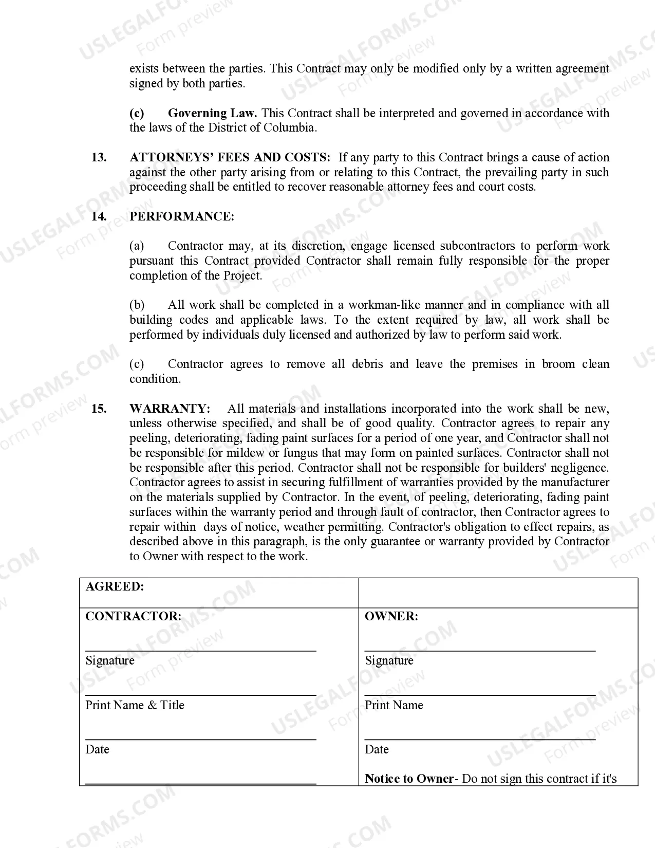 Preview Painting Contract for Contractor