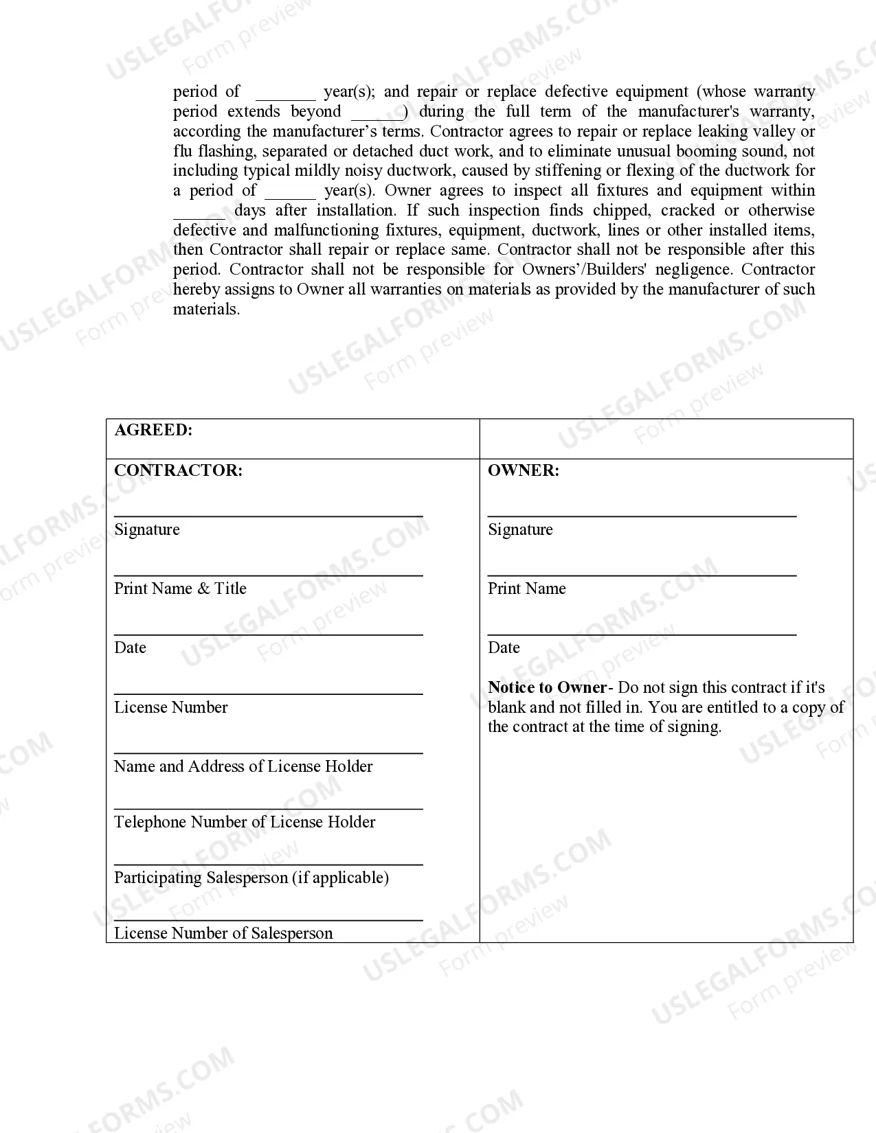 Preview HVAC Contract for Contractor