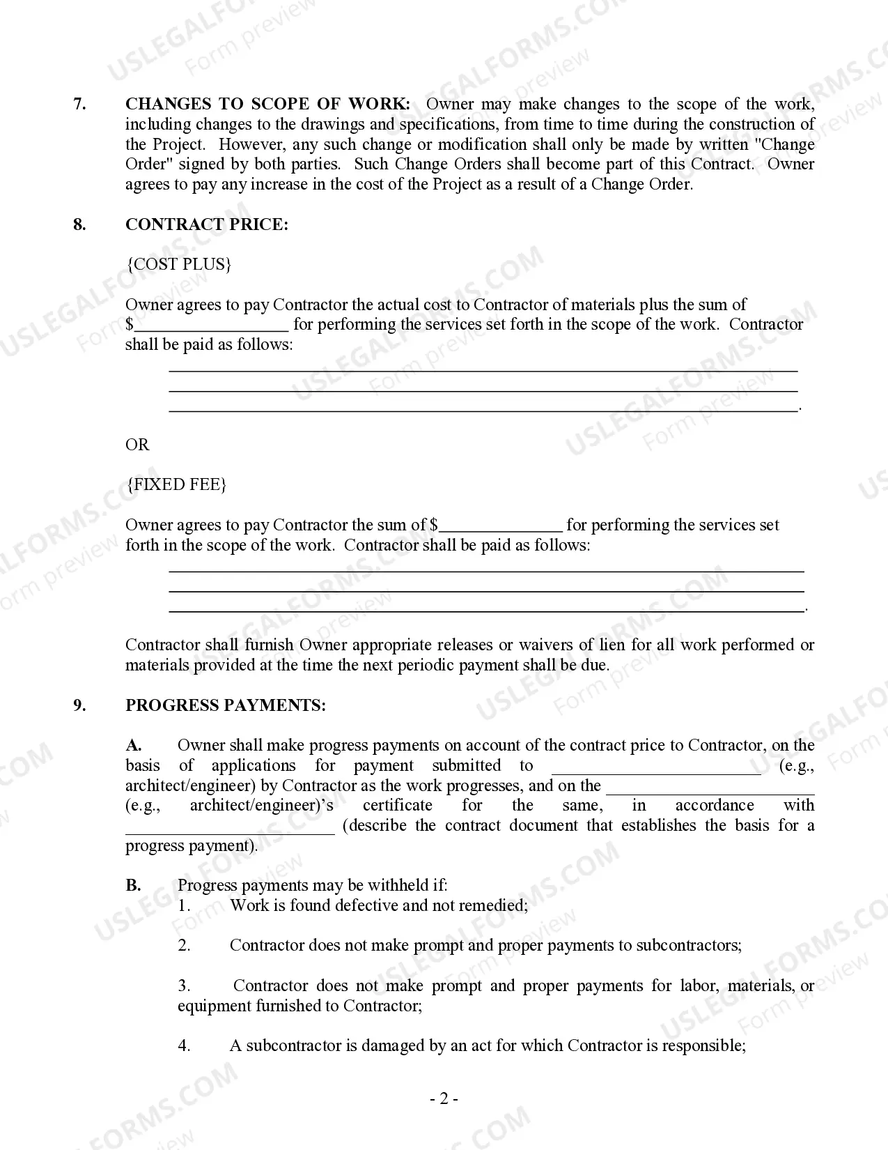 Preview Commercial Contract for Contractor