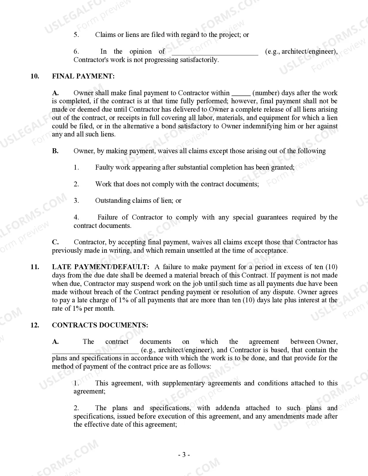 Preview Commercial Contract for Contractor