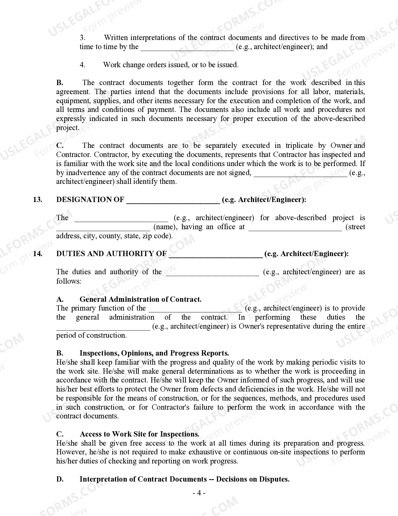 Preview Commercial Contract for Contractor