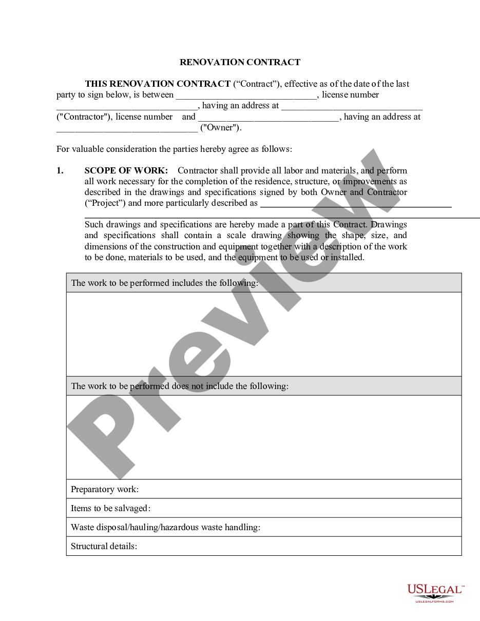 page 0 Renovation Contract for Contractor preview