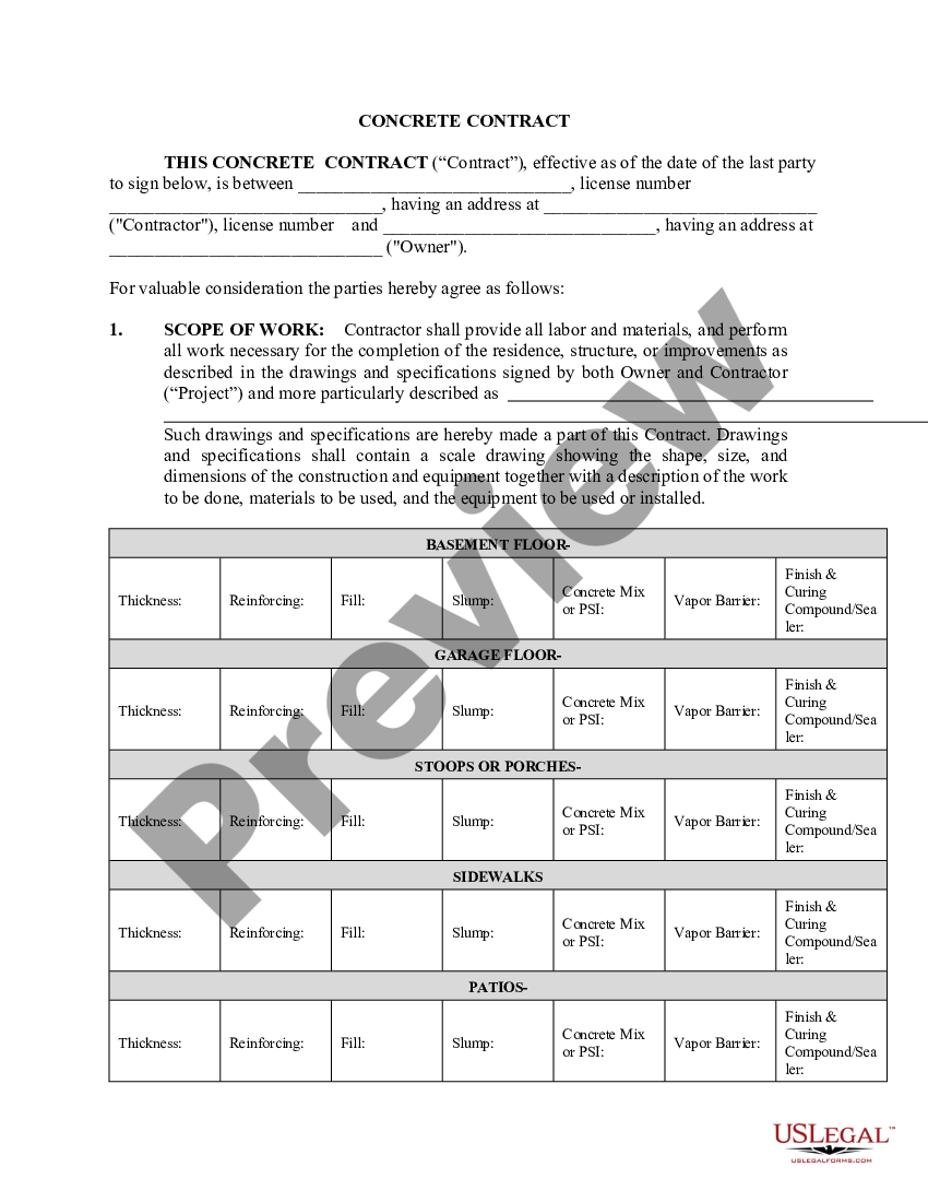 District Of Columbia Concrete Mason Contract For Contractor Us Legal Forms 6389