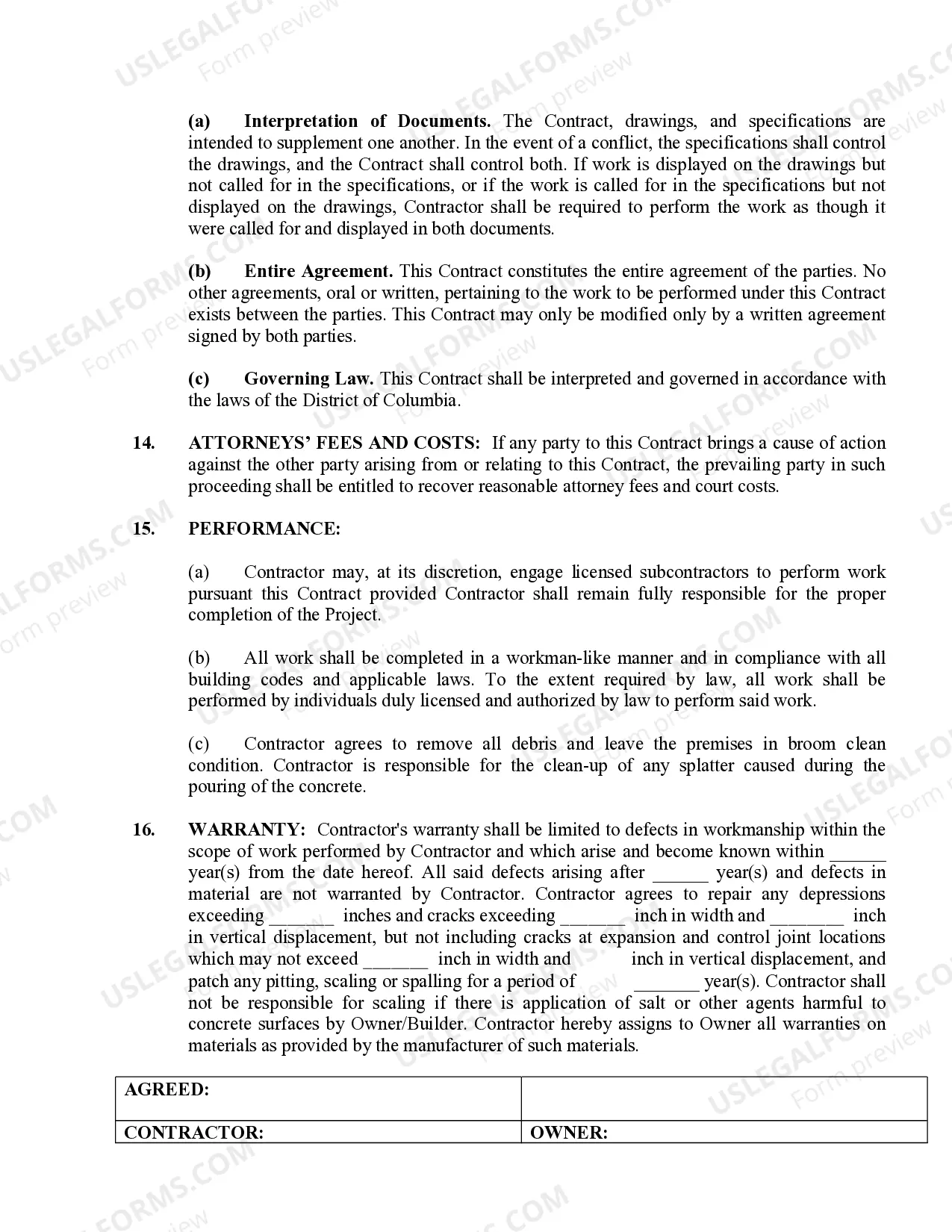 Preview Concrete Mason Contract for Contractor