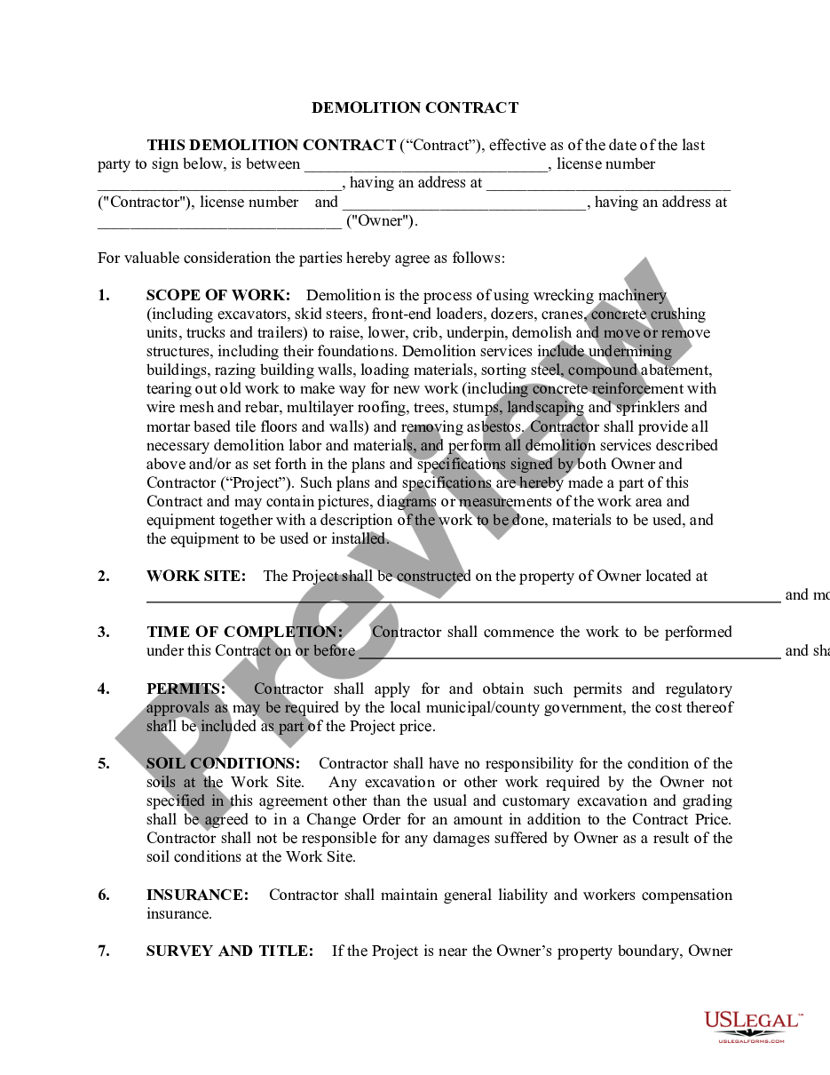 page 0 Demolition Contract for Contractor preview