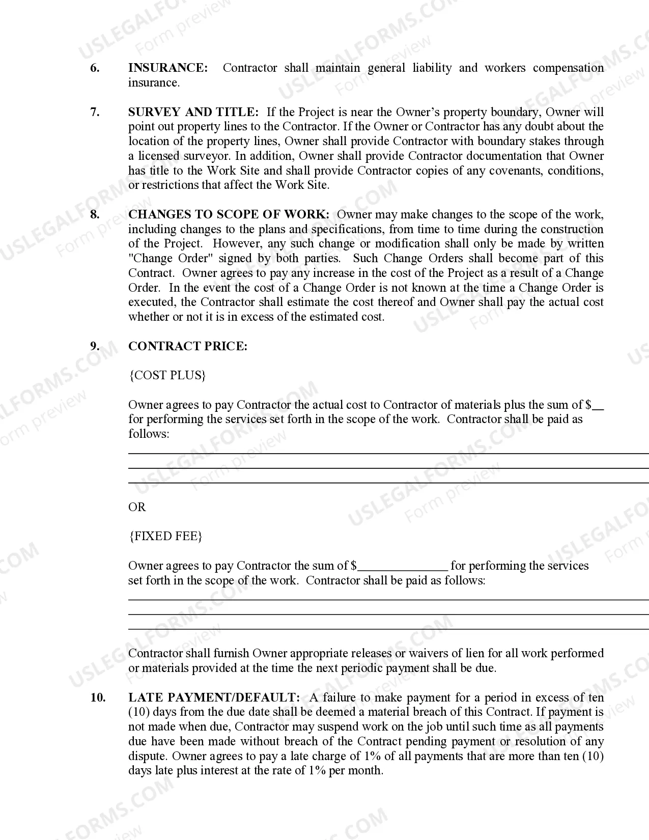 Preview Paving Contract for Contractor