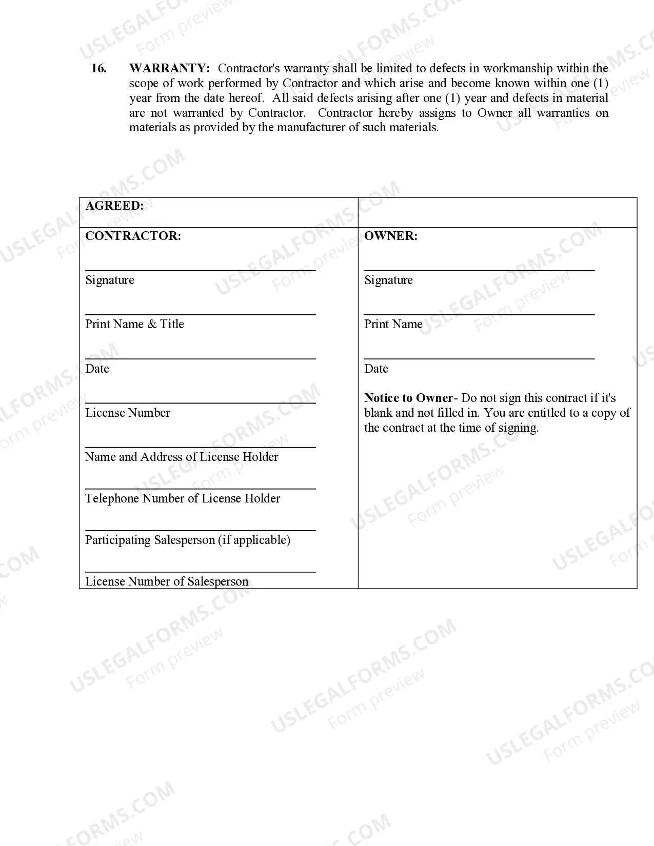 Preview Paving Contract for Contractor